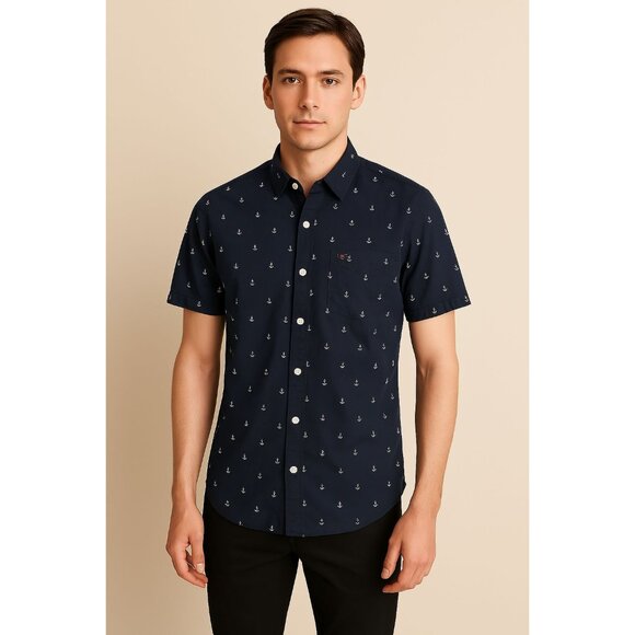 Anchor Shirt Botton Up Down Navy Short Sleeve On the Road Men's Size Small MAN'S - Picture 11 of 11